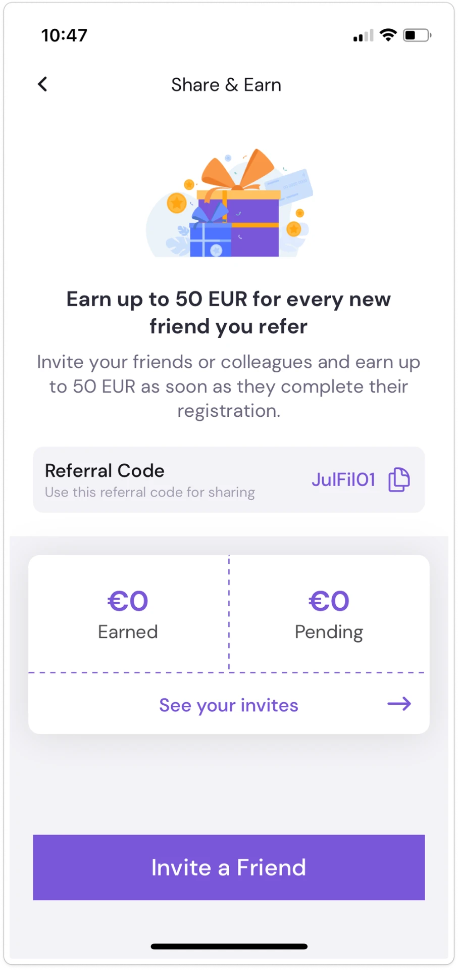 Flexxi Share & Earn referral screen